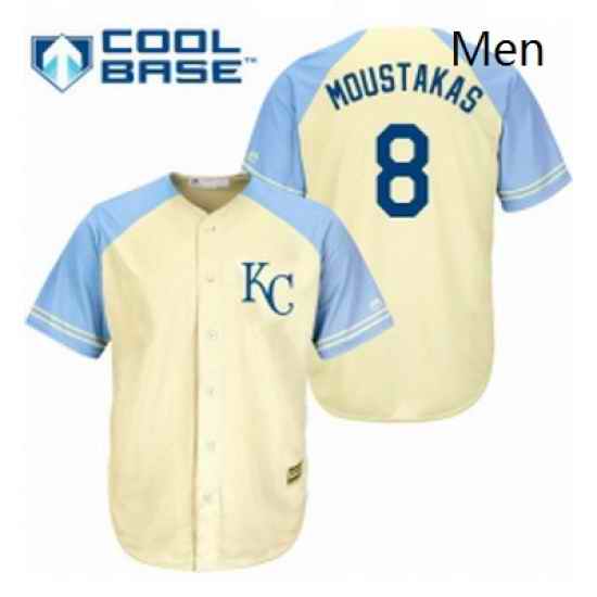 Mens Majestic Kansas City Royals 8 Mike Moustakas Authentic Cream Exclusive Vintage Cool Base MLB Jersey